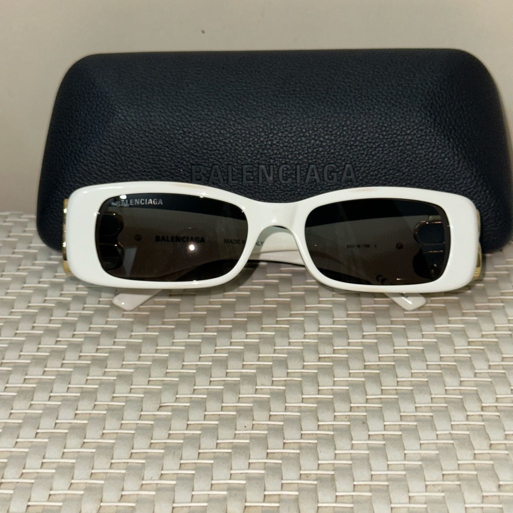 Balenciaga White Sunglasses with Gold Accents